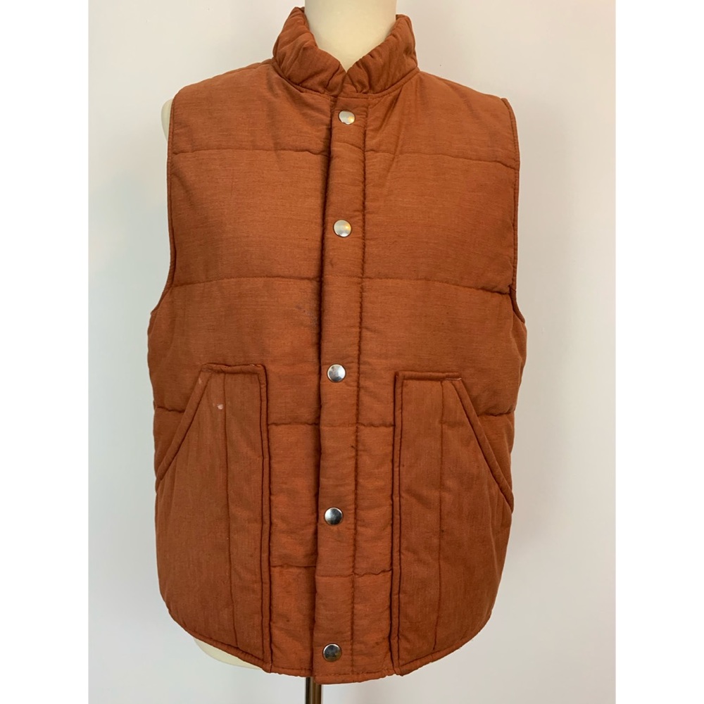 Vintage Burnt Sienna Grunge Puffy Vest w/ Pockets